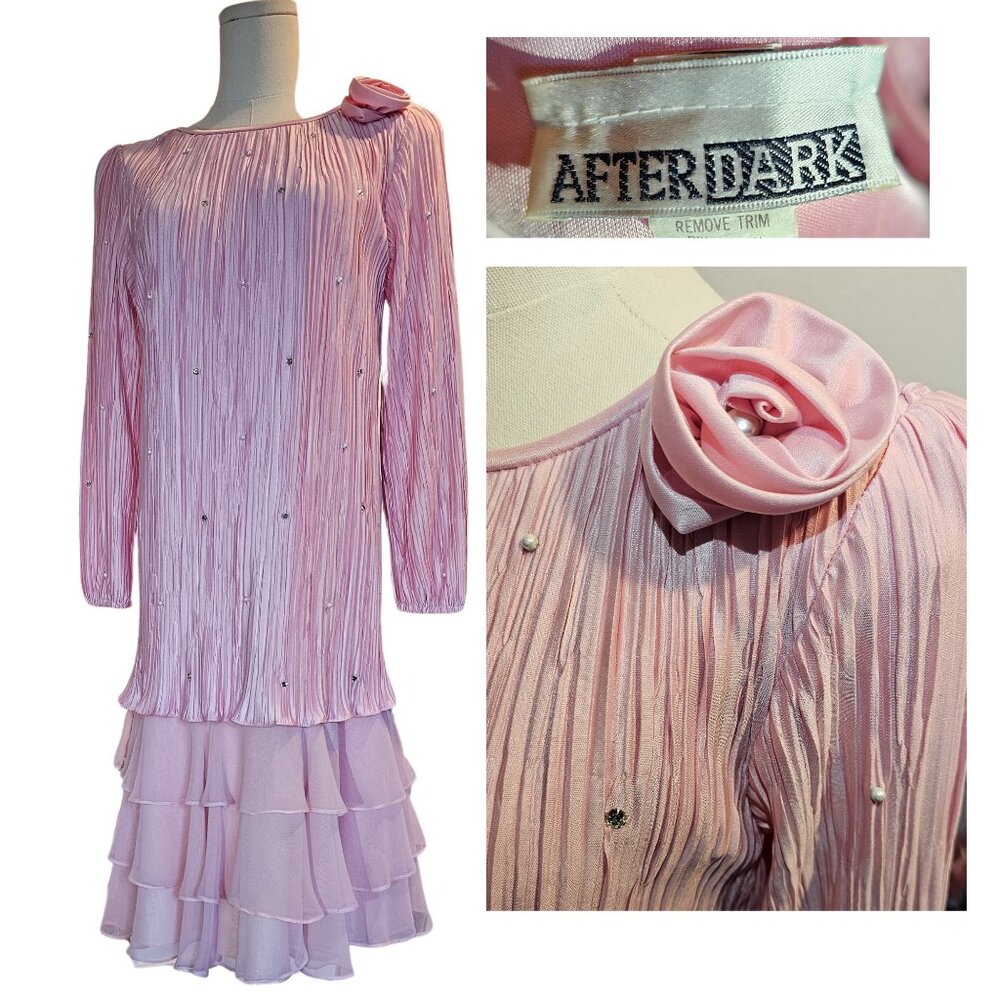 Vintage 1980s Dress Pink Small Pearls Rhinestones Formal Prom Wedding